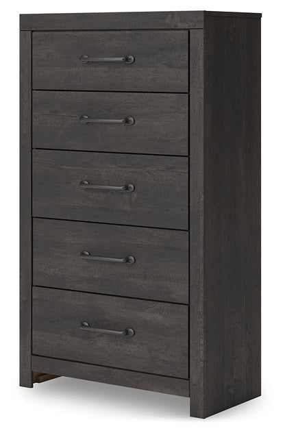 Hollivern Full Panel Bed with Mirrored Dresser, Chest and Nightstand in Dark Gray from Ashley - Luna Furniture