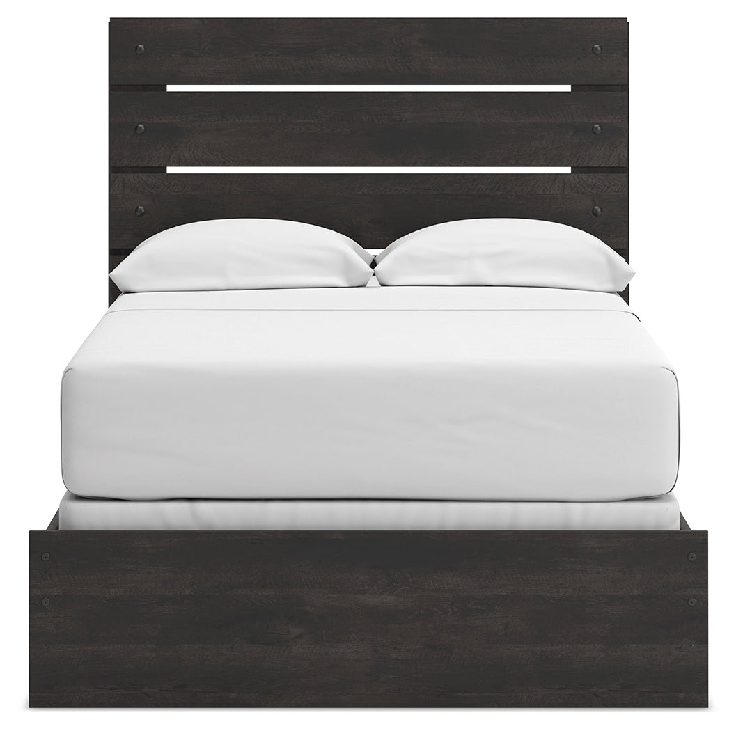 Hollivern Full Panel Bed with Mirrored Dresser, Chest and Nightstand in Dark Gray from Ashley - Luna Furniture