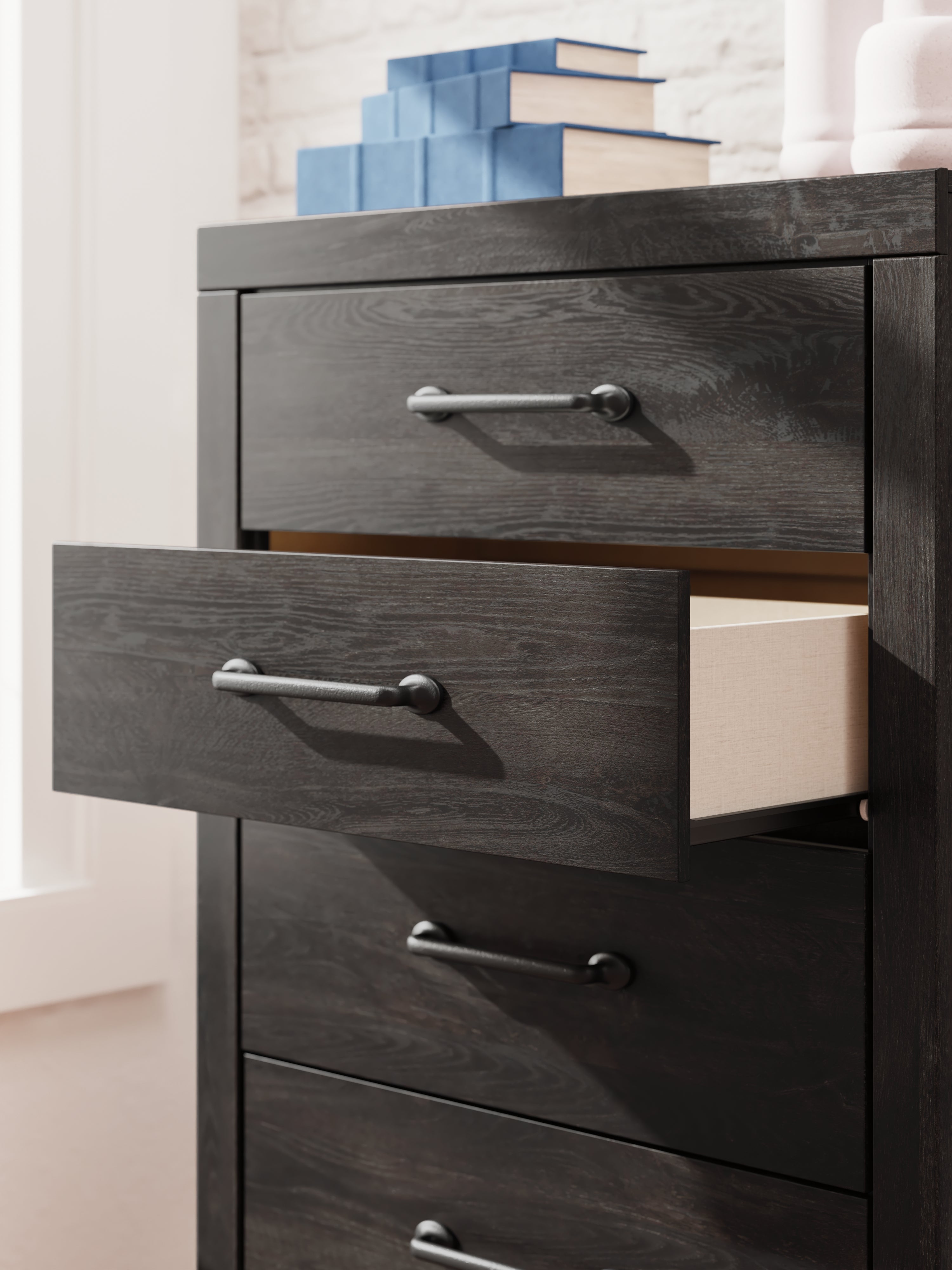 Hollivern Full Panel Bed with Mirrored Dresser, Chest and Nightstand in Dark Gray from Ashley - Luna Furniture