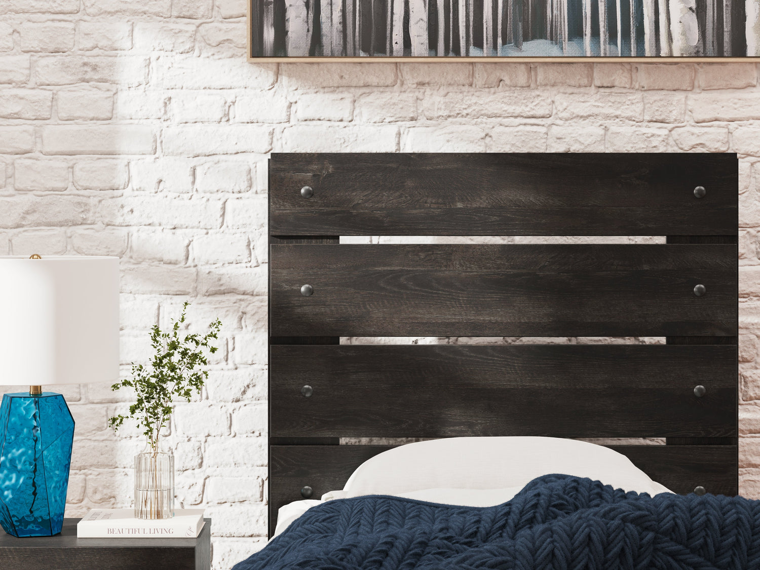 Hollivern Full Panel Bed with Mirrored Dresser, Chest and Nightstand in Dark Gray from Ashley - Luna Furniture