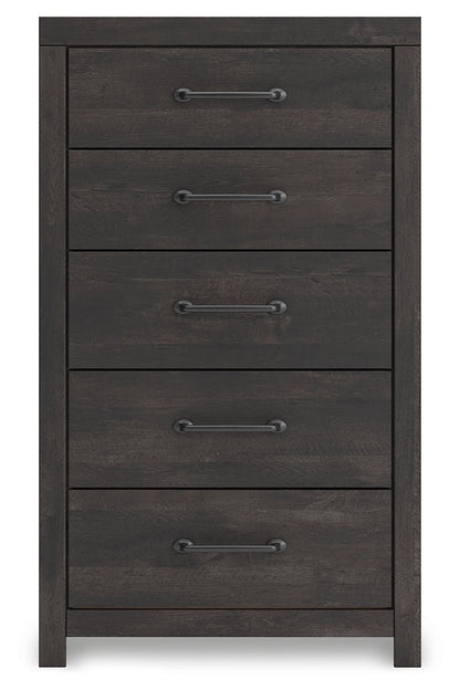 Hollivern Full Panel Bed with Mirrored Dresser, Chest and Nightstand in Dark Gray from Ashley - Luna Furniture