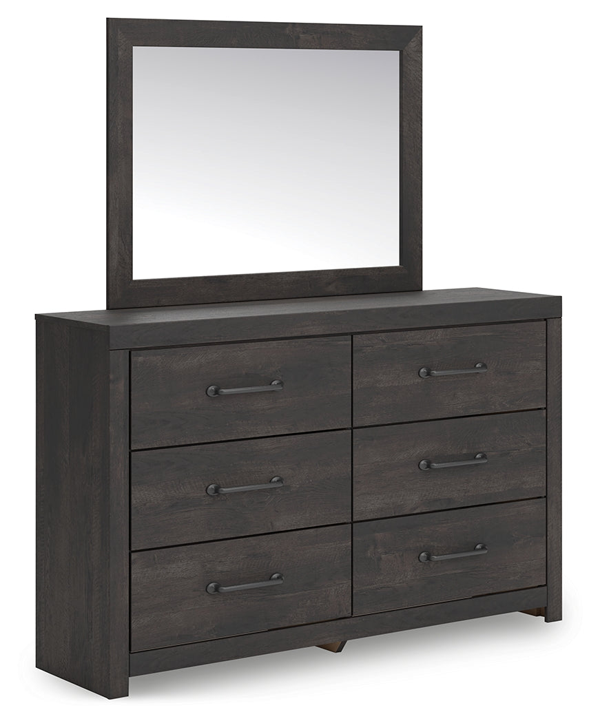 Hollivern Full Panel Bed with Mirrored Dresser in Dark Gray from Ashley - Luna Furniture