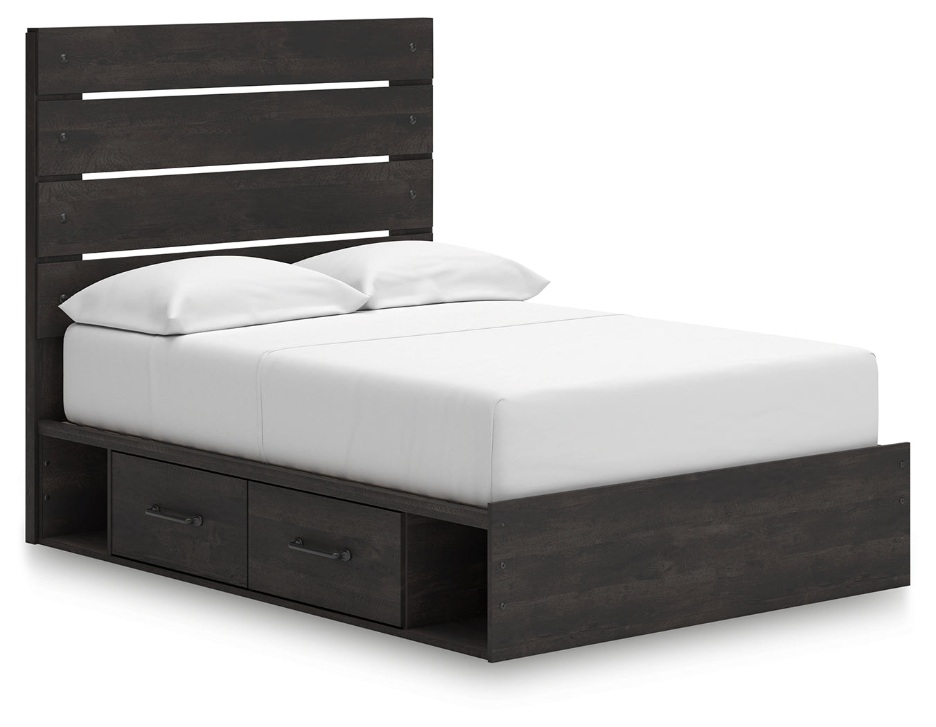 Hollivern Full Panel Bed with Storage with Mirrored Dresser and 2 Nightstands in Dark Gray from Ashley - Luna Furniture