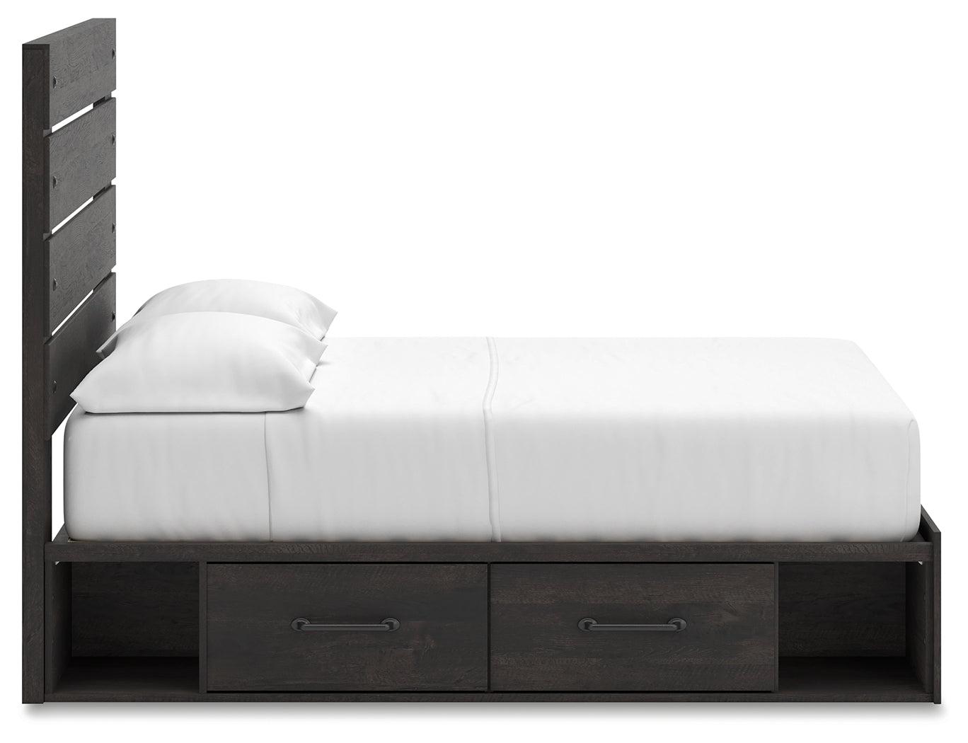 Hollivern Full Panel Bed with Storage with Mirrored Dresser and 2 Nightstands in Dark Gray from Ashley - Luna Furniture