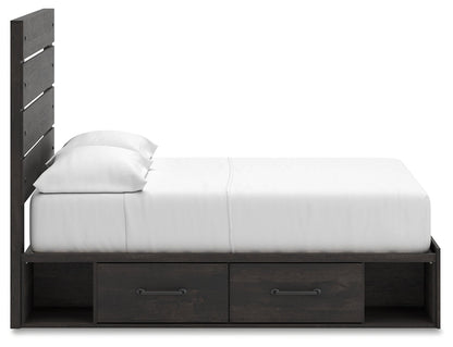 Hollivern Full Panel Bed with Storage with Mirrored Dresser and 2 Nightstands in Dark Gray from Ashley - Luna Furniture