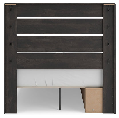 Hollivern Full Panel Bed with Storage with Mirrored Dresser and 2 Nightstands in Dark Gray from Ashley - Luna Furniture