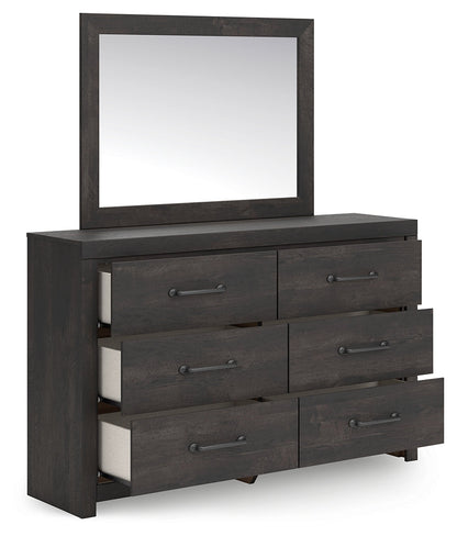 Hollivern Full Panel Bed with Storage with Mirrored Dresser and 2 Nightstands in Dark Gray from Ashley - Luna Furniture