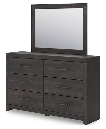 Hollivern Full Panel Bed with Storage with Mirrored Dresser and 2 Nightstands in Dark Gray from Ashley - Luna Furniture