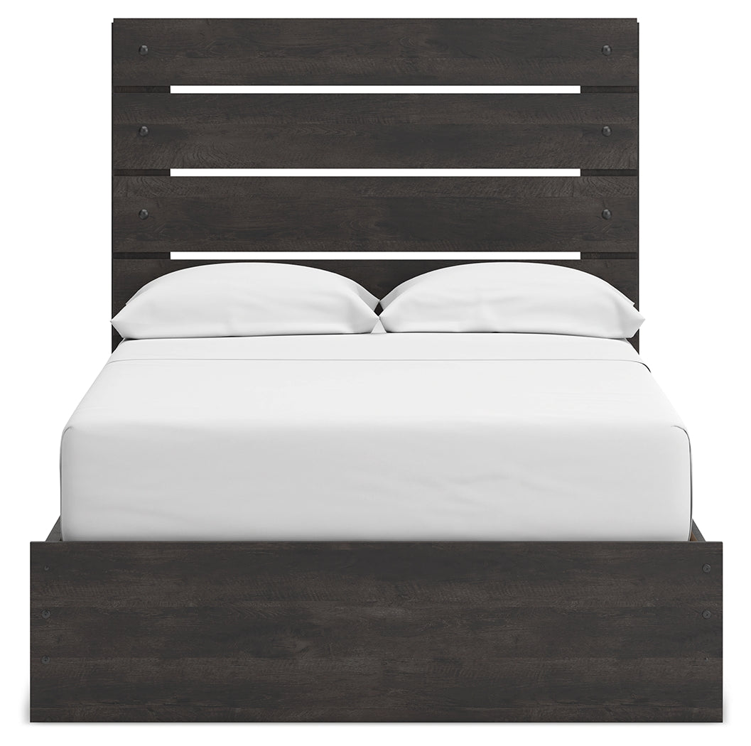 Hollivern Full Panel Bed with Storage with Mirrored Dresser and 2 Nightstands in Dark Gray from Ashley - Luna Furniture