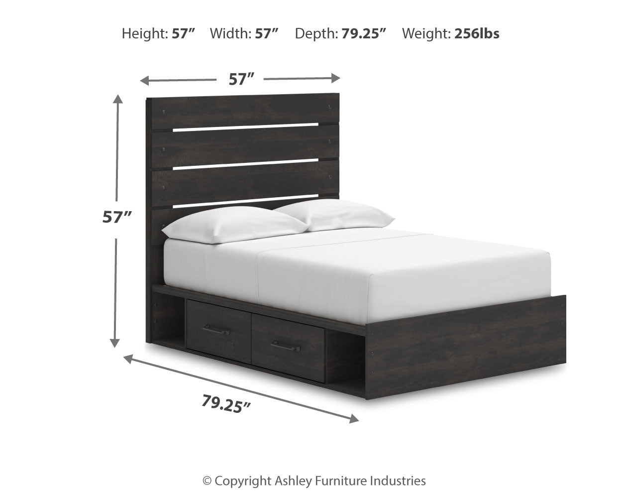 Hollivern Full Panel Bed with Storage with Mirrored Dresser and 2 Nightstands in Dark Gray from Ashley - Luna Furniture