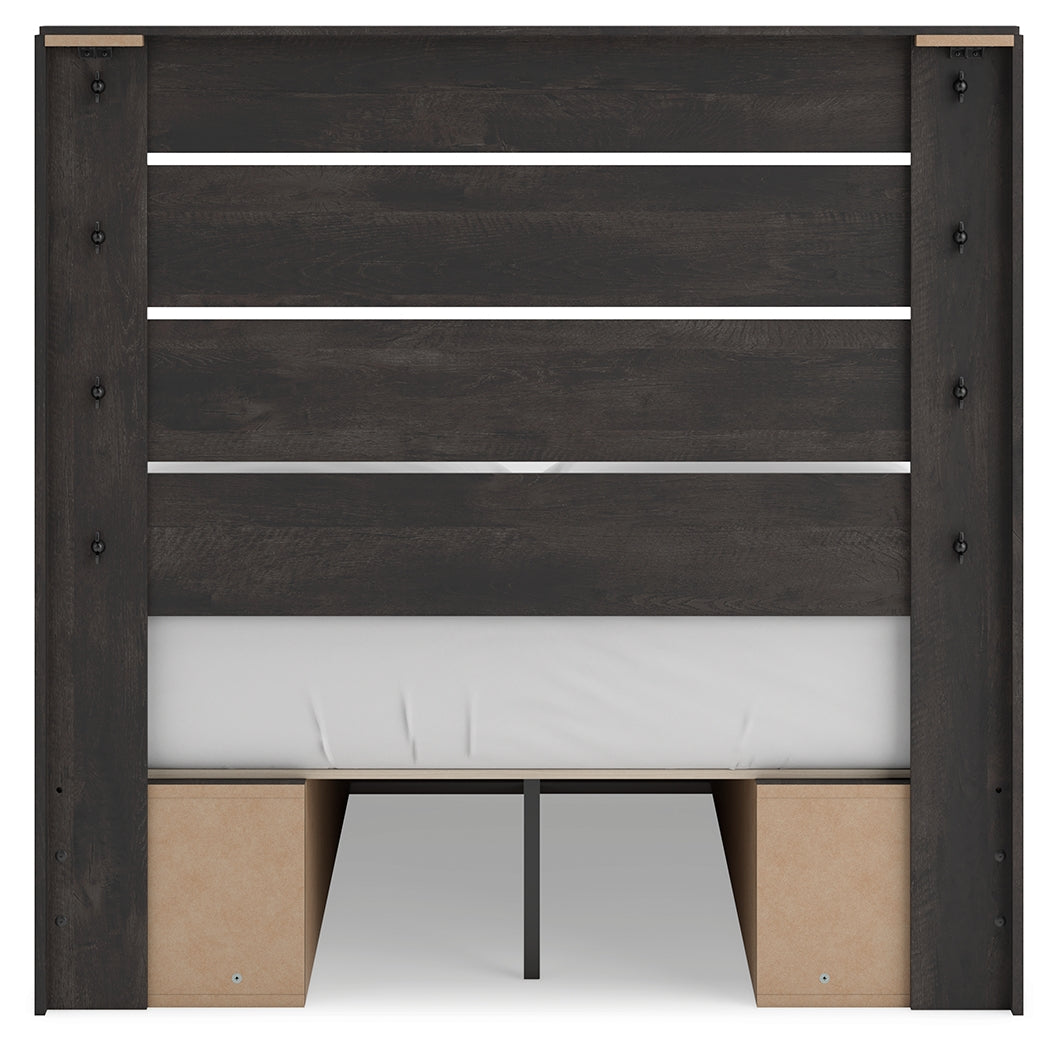 Hollivern Full Panel Bed with Storage with Mirrored Dresser and Nightstand in Dark Gray from Ashley - Luna Furniture