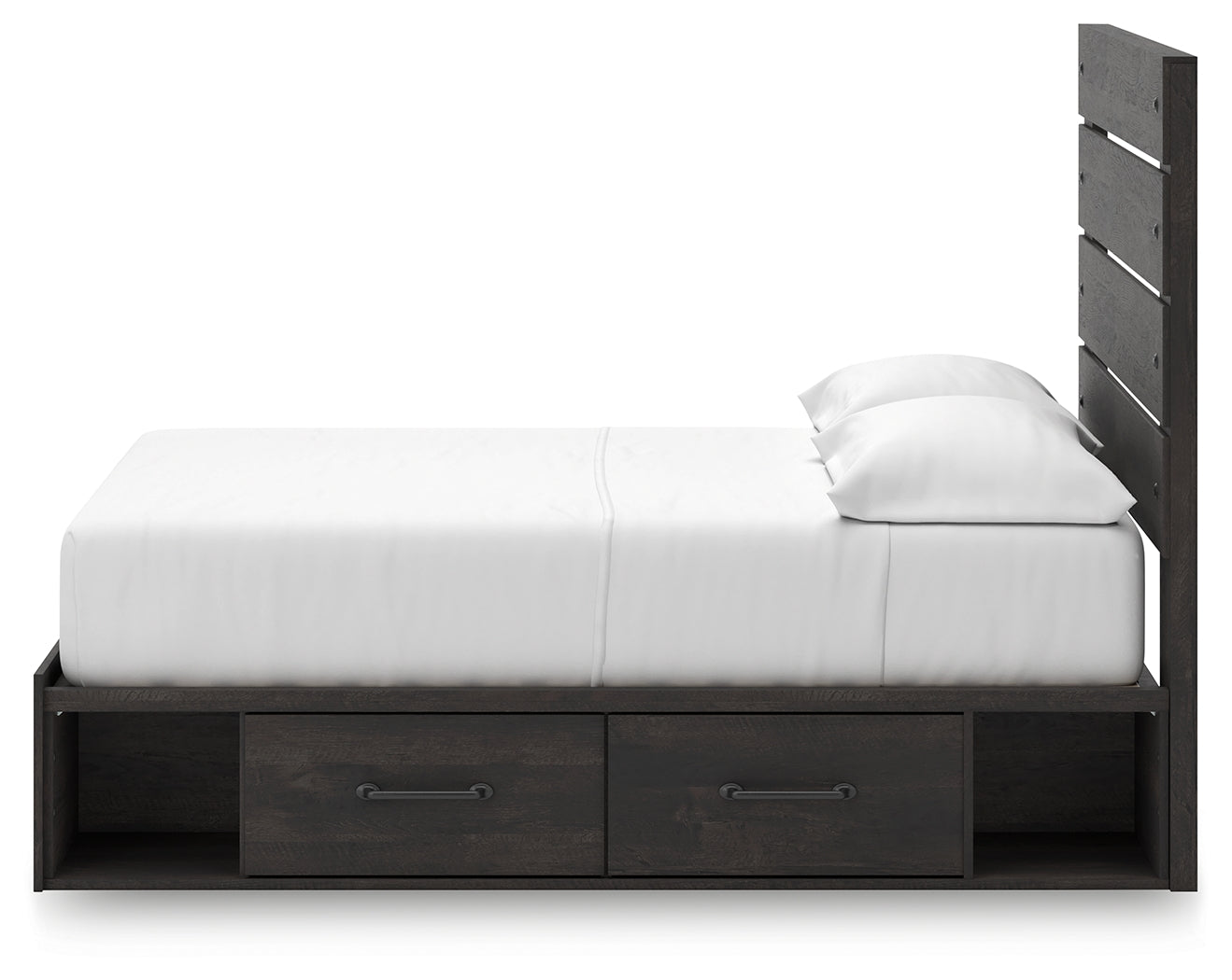 Hollivern Full Panel Bed with Storage with Mirrored Dresser in Dark Gray from Ashley - Luna Furniture