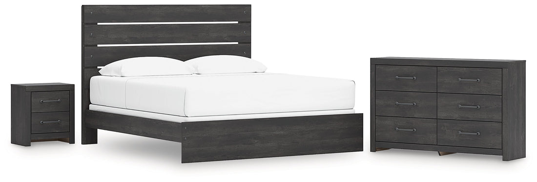 Hollivern King Panel Bed with Dresser and Nightstand in Dark Gray from Ashley - Luna Furniture