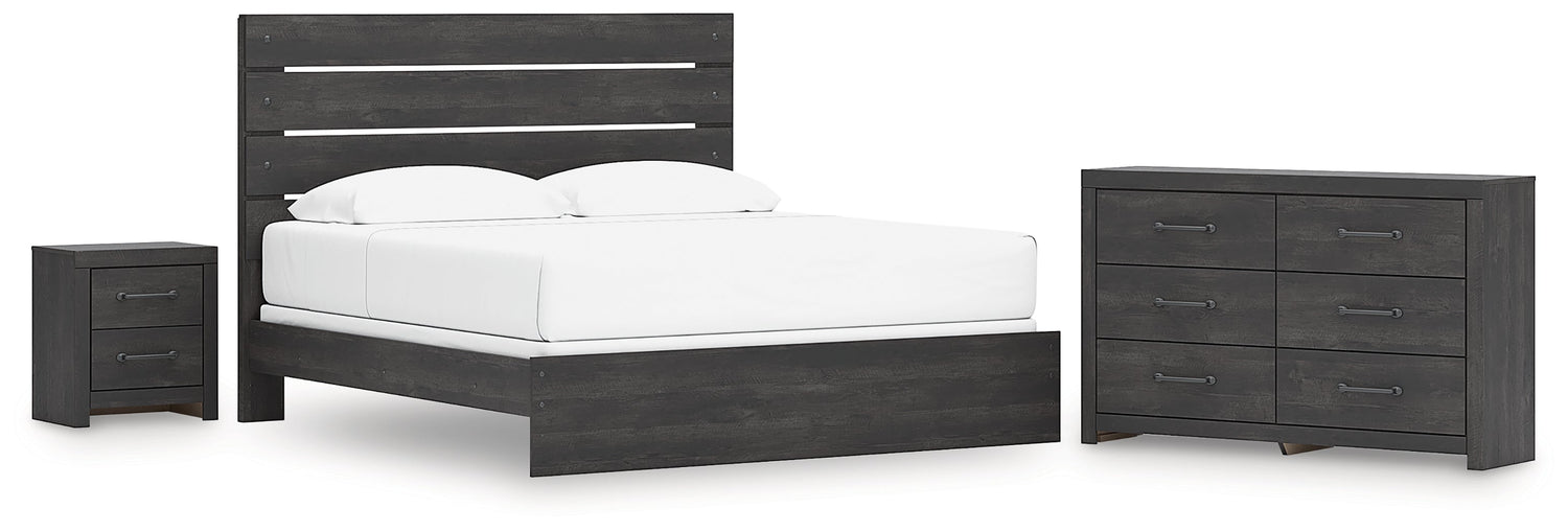 Hollivern King Panel Bed with Dresser and Nightstand in Dark Gray from Ashley - Luna Furniture
