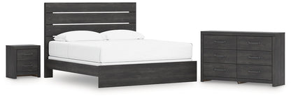 Hollivern King Panel Bed with Dresser and Nightstand in Dark Gray from Ashley - Luna Furniture