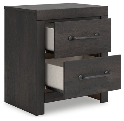 Hollivern King Panel Bed with Mirrored Dresser and 2 Nightstands in Dark Gray from Ashley - Luna Furniture