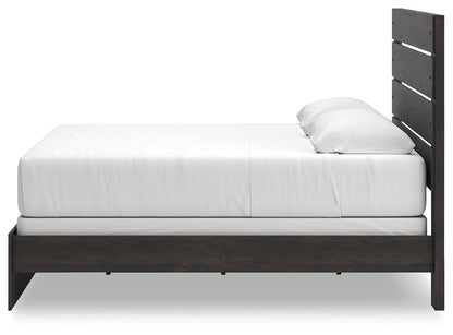 Hollivern King Panel Bed with Mirrored Dresser in Dark Gray from Ashley - Luna Furniture