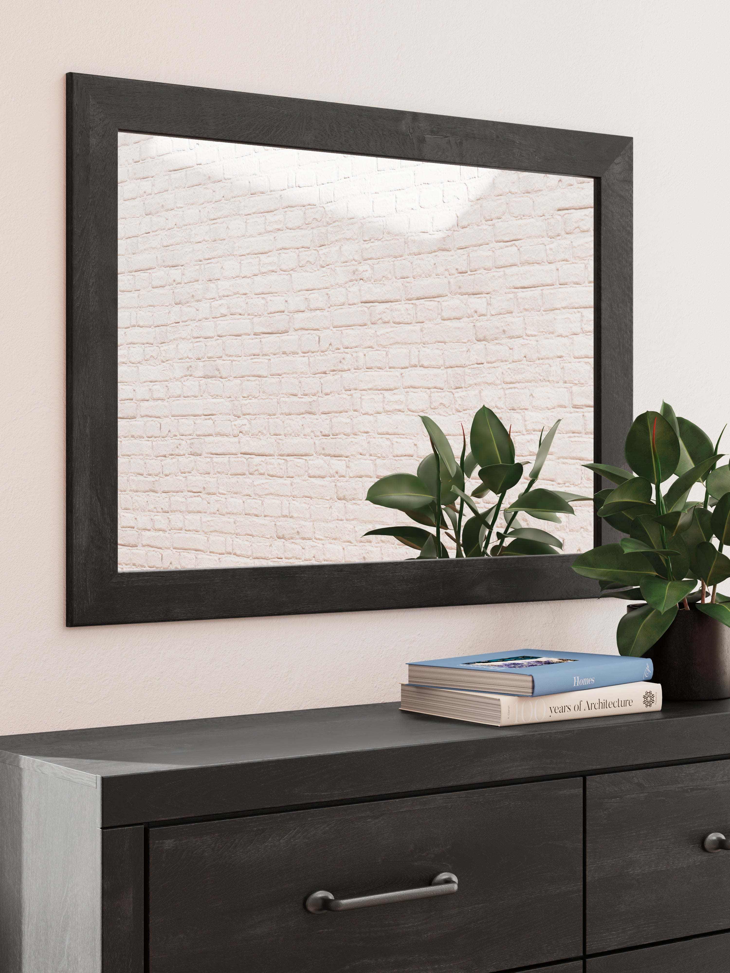 Hollivern King Panel Bed with Mirrored Dresser in Dark Gray from Ashley - Luna Furniture
