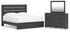 Hollivern King Panel Bed with Mirrored Dresser in Dark Gray from Ashley - Luna Furniture