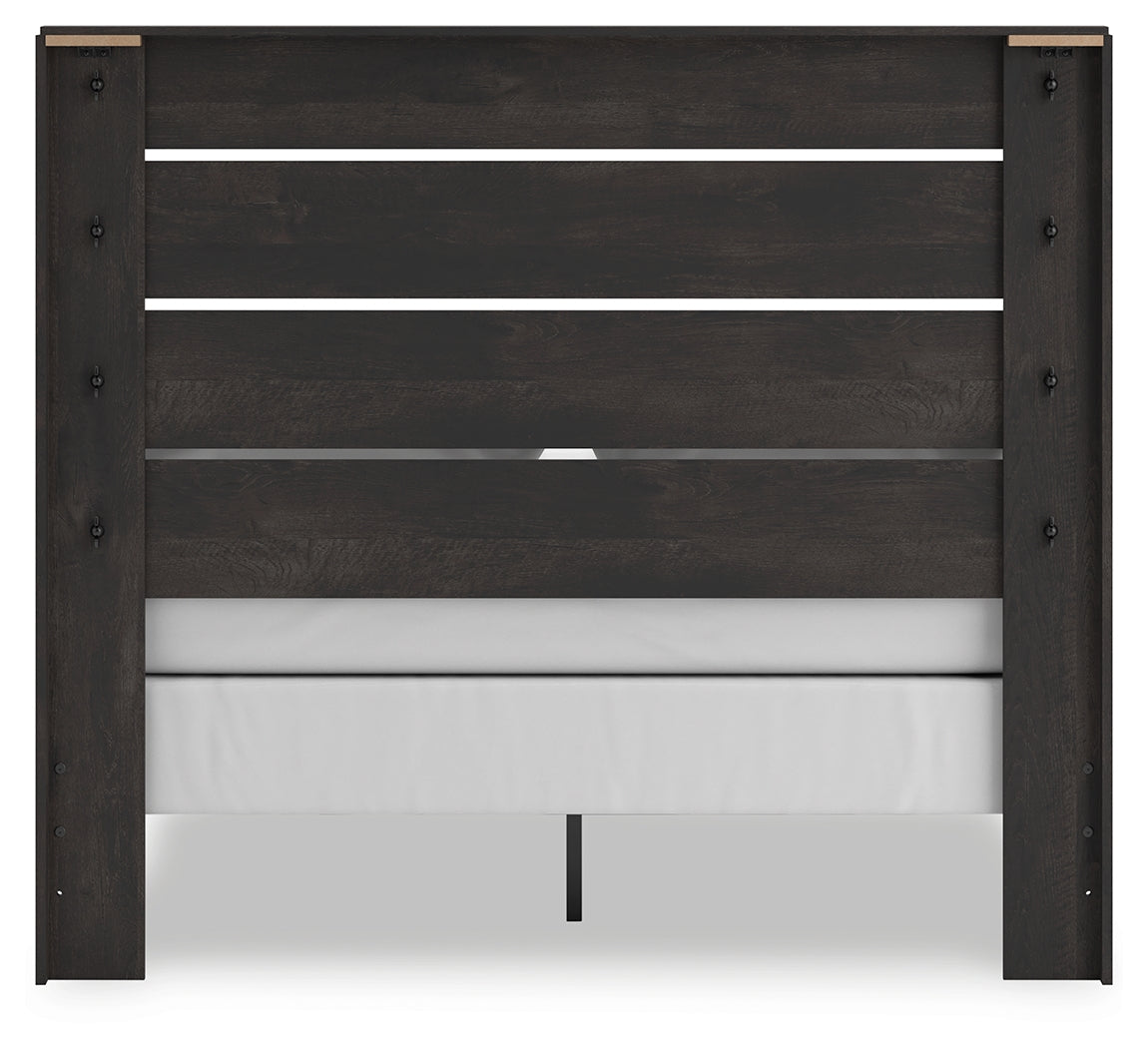 Hollivern Queen Panel Bed with Mirrored Dresser and 2 Nightstands in Dark Gray from Ashley - Luna Furniture