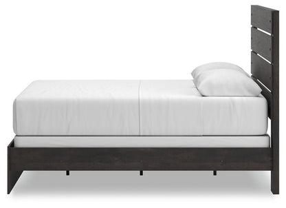 Hollivern Queen Panel Bed with Mirrored Dresser and 2 Nightstands in Dark Gray from Ashley - Luna Furniture