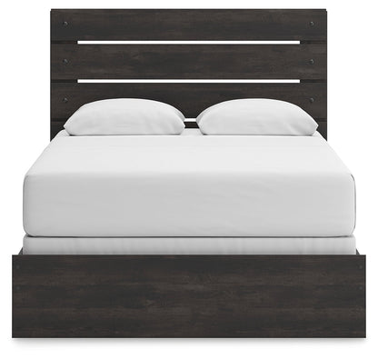 Hollivern Queen Panel Bed with Mirrored Dresser in Dark Gray from Ashley - Luna Furniture
