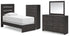 Hollivern Twin Panel Bed with Mirrored Dresser and Chest in Dark Gray from Ashley - Luna Furniture