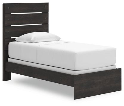 Hollivern Twin Panel Bed with Mirrored Dresser and Nightstand in Dark Gray from Ashley - Luna Furniture