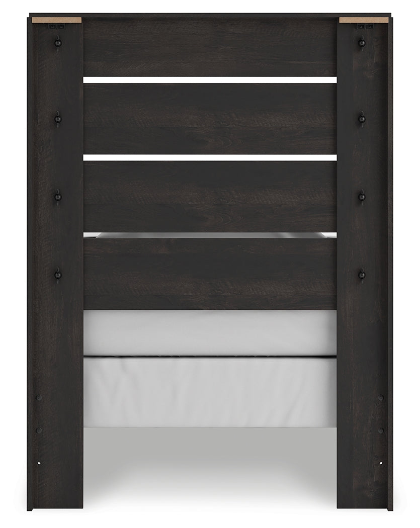 Hollivern Twin Panel Bed with Mirrored Dresser and Nightstand in Dark Gray from Ashley - Luna Furniture