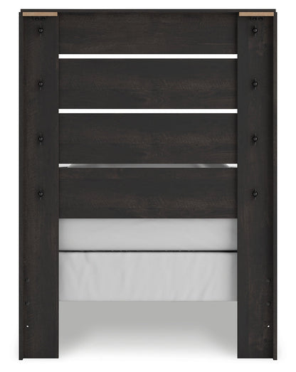 Hollivern Twin Panel Bed with Mirrored Dresser and Nightstand in Dark Gray from Ashley - Luna Furniture