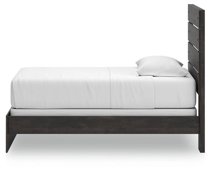 Hollivern Twin Panel Bed with Mirrored Dresser and Nightstand in Dark Gray from Ashley - Luna Furniture