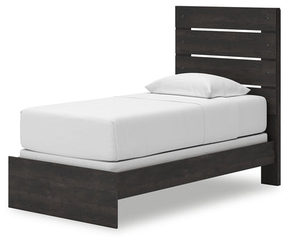 Hollivern Twin Panel Bed with Mirrored Dresser and Nightstand in Dark Gray from Ashley - Luna Furniture