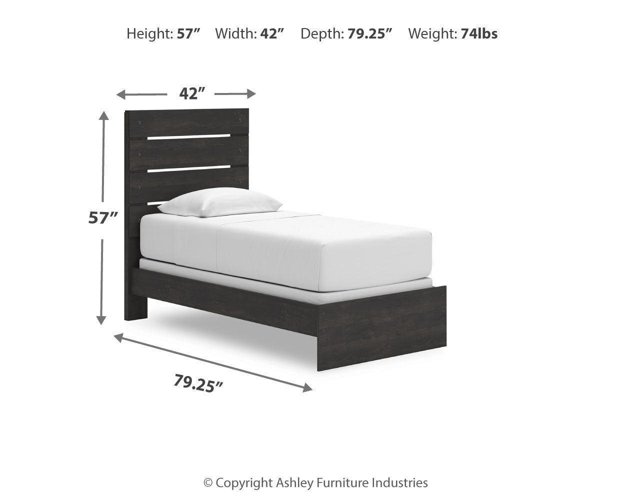 Hollivern Twin Panel Bed with Mirrored Dresser and Nightstand in Dark Gray from Ashley - Luna Furniture