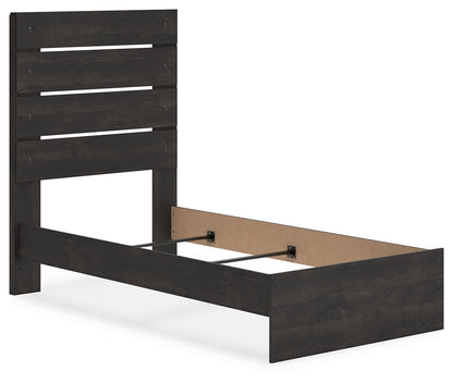 Hollivern Twin Panel Bed with Mirrored Dresser in Dark Gray from Ashley - Luna Furniture