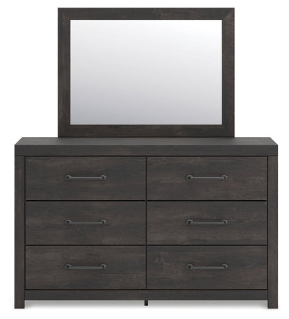 Hollivern Twin Panel Bed with Mirrored Dresser in Dark Gray from Ashley - Luna Furniture