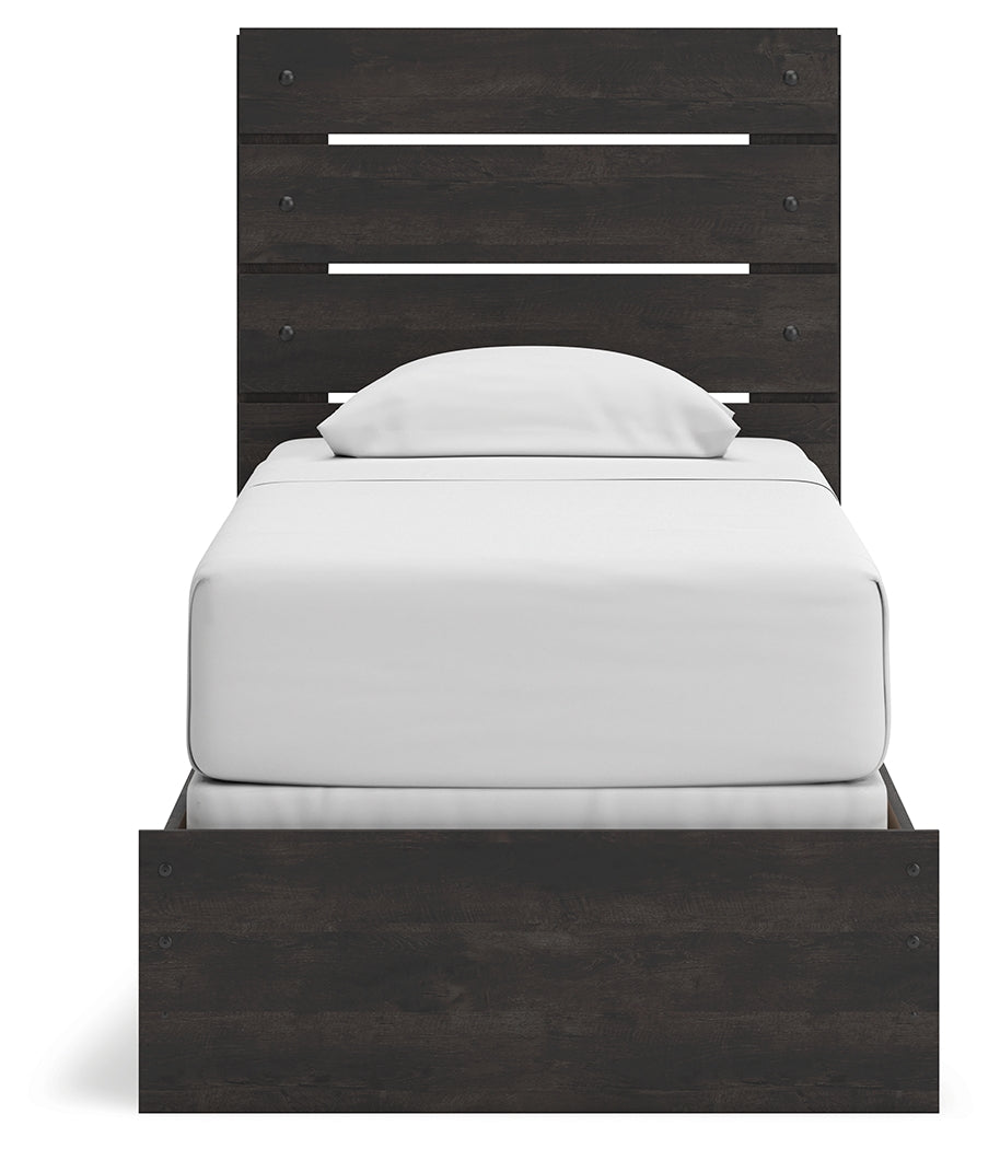 Hollivern Twin Panel Bed with Mirrored Dresser in Dark Gray from Ashley - Luna Furniture