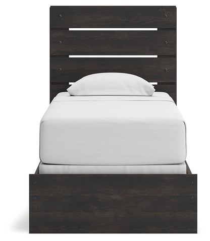 Hollivern Twin Panel Bed with Mirrored Dresser in Dark Gray from Ashley - Luna Furniture