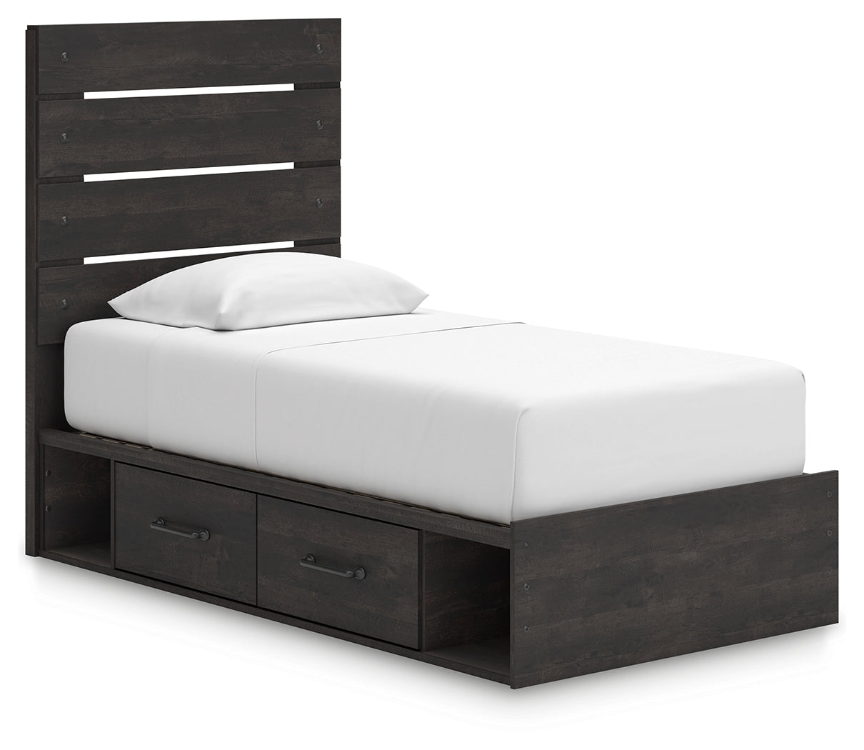 Hollivern Twin Panel Bed with Storage with Dresser and Nightstand in Dark Gray from Ashley - Luna Furniture