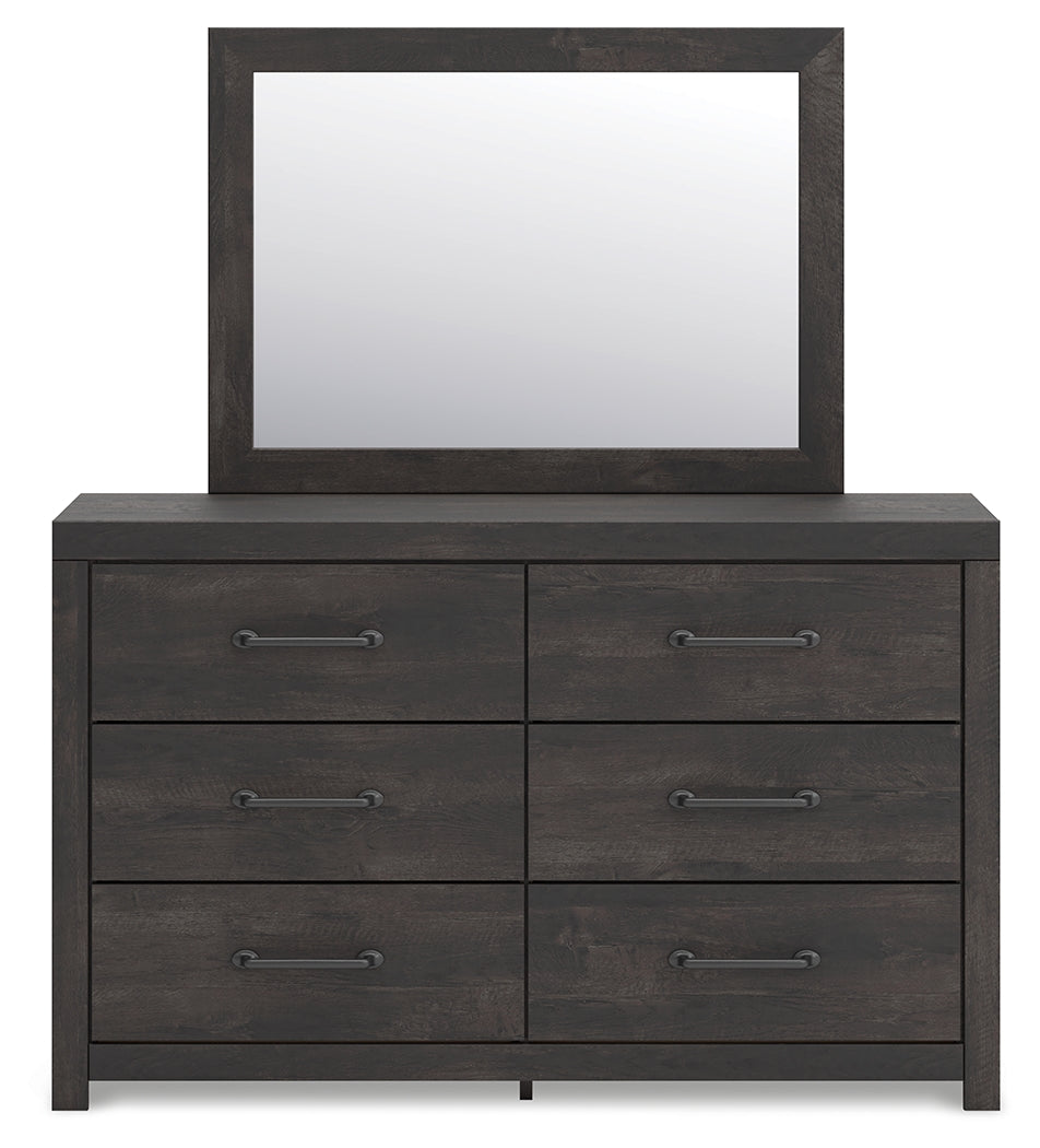 Hollivern Twin Panel Bed with Storage with Mirrored Dresser and Nightstand in Dark Gray from Ashley - Luna Furniture