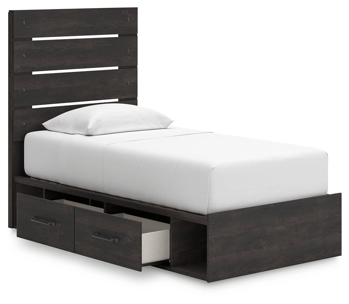 Hollivern Twin Panel Bed with Storage with Mirrored Dresser and Nightstand in Dark Gray from Ashley - Luna Furniture