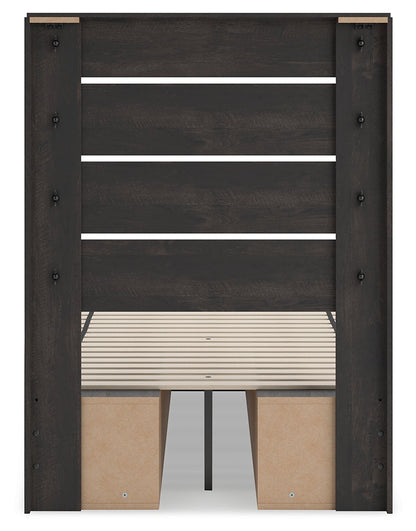 Hollivern Twin Panel Bed with Storage with Mirrored Dresser and Nightstand in Dark Gray from Ashley - Luna Furniture