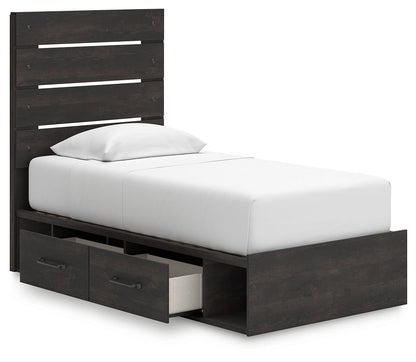 Hollivern Twin Panel Bed with Storage with Mirrored Dresser in Dark Gray from Ashley - Luna Furniture
