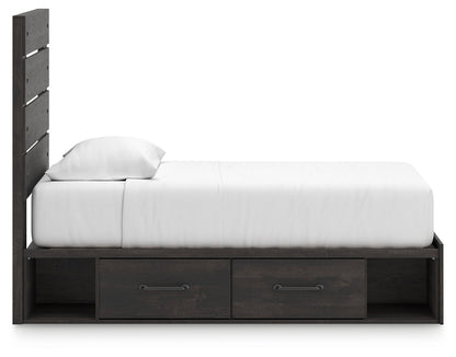 Hollivern Twin Panel Bed with Storage with Mirrored Dresser in Dark Gray from Ashley - Luna Furniture