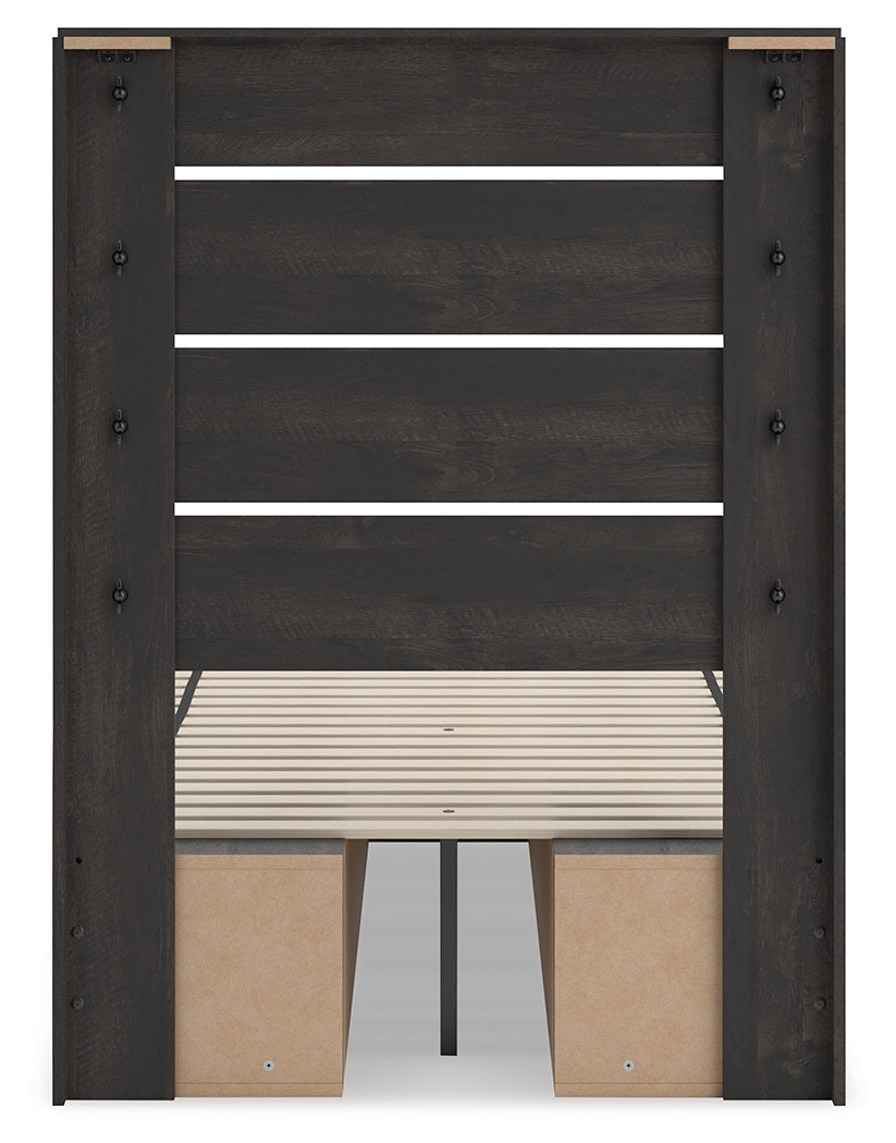 Hollivern Twin Panel Bed with Storage with Mirrored Dresser in Dark Gray from Ashley - Luna Furniture