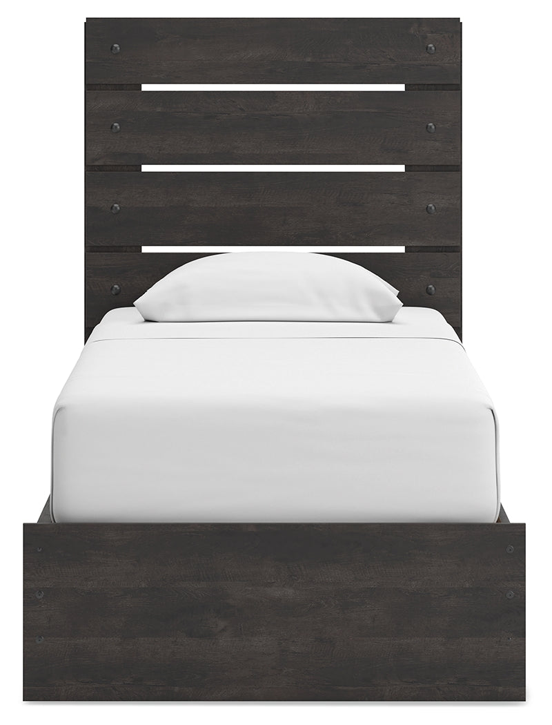 Hollivern Twin Panel Bed with Storage with Mirrored Dresser in Dark Gray from Ashley - Luna Furniture