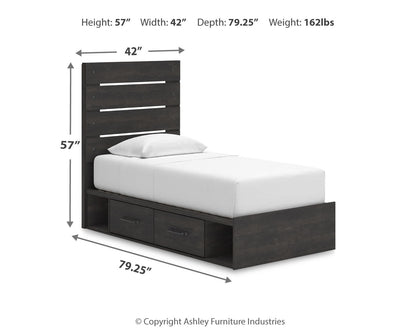 Hollivern Twin Panel Storage Bed with Mirrored Dresser and 2 Nightstands in Dark Gray from Ashley - Luna Furniture