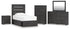 Hollivern Twin Panel Storage Bed with Mirrored Dresser, Chest and Nightstand in Dark Gray from Ashley - Luna Furniture