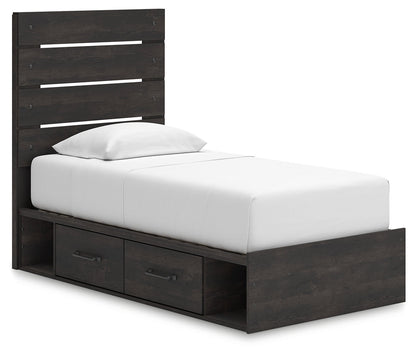 Hollivern Twin Panel Storage Bed with Mirrored Dresser in Dark Gray from Ashley - Luna Furniture