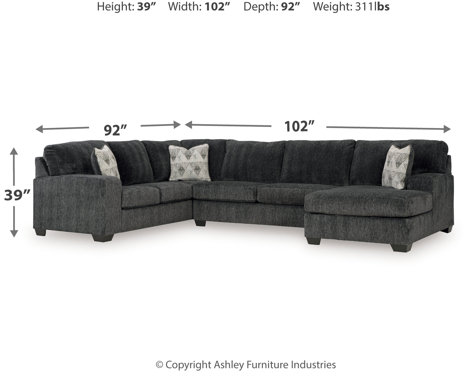Hollyview Shadow 3-Piece Sectional with Chaise - 15205S1