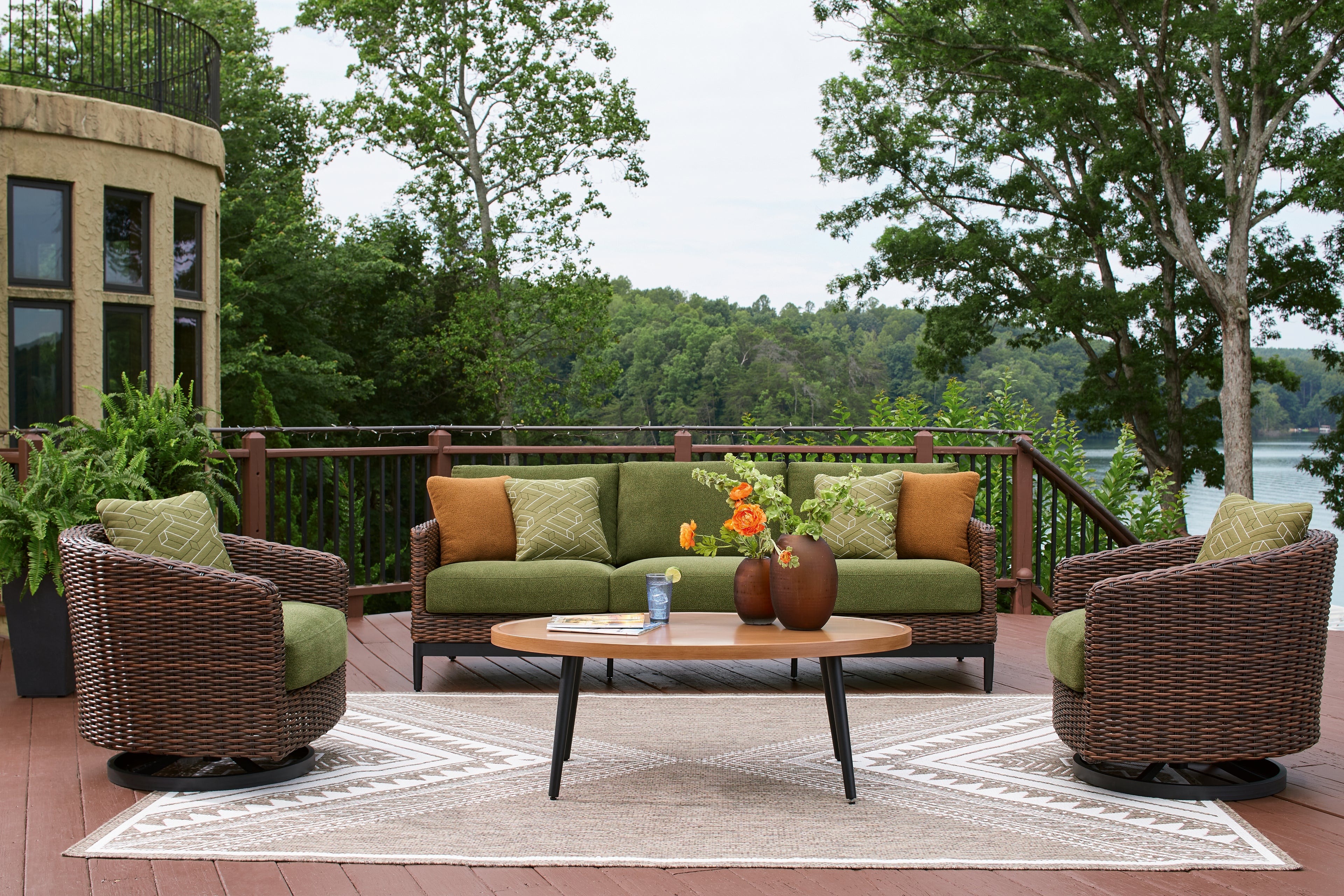 Horizon Hall Outdoor Sofa, 2 Lounge Chairs, Ottoman and Coffee Table - P572P3